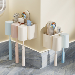 Suction Cup <b>Toothbrush</b> <b>Holder</b> Triple Cup Storage Wall Mount Bathroom Space Saving No Drill - Product Image 1