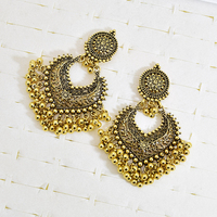 Boucles d'oreilles pendantes ethniques bohèmes style Bollywood, en alliage de zinc oxydé, argentées, avec pampilles afghanes et fleurs, type Jhumka, pour soirée, inspirées de l'Inde