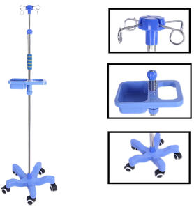 Clínica médica portátil altura ajustable desmontable Acero inoxidable 4 ganchos intravenoso móvil paciente IV soporte de infusión por goteo - Product Image 1