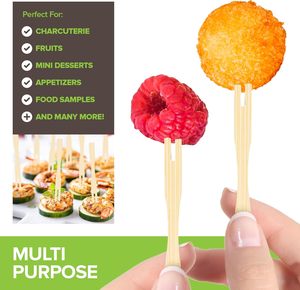 Disposable Bamboo Appetizer <strong>Forks</strong> Double <strong>Fork</strong> Skewers for Dessert Charcuterie Fruit for Camping - Product Image 3