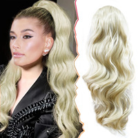 16 pouces Body Wave Ponytails Blonde Synthétique Postiche Lâche Grande Vague D'eau Cordon Queue De Cheval En Gros Extension De Cheveux