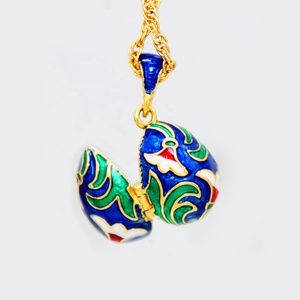 Trang Sức Nữ Phong Cách Nga Lạ Mắt Cho Nữ Mặt Dây Chuyền Hình Quả Trứng Faberge Hình Hoa Màu Xanh Dương Tráng Men Ngày Lễ Phục Sinh Mặt Dây Chuyền Mề Đay - Product Image 2
