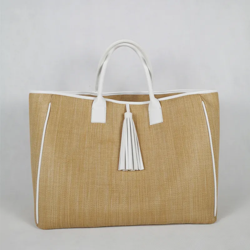 Estilo Casual Cor Natural Grande saco de Praia Grande Capacidade de Palha Tote Bag