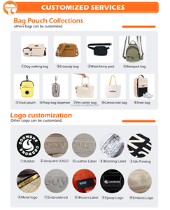 Borsa a tracolla/pochette OEM personalizzata in tela a righe per passeggiate con il cane, con attacco per guinzaglio e piccola tasca portaoggetti, per proprietari di animali domestici - Product Image 4