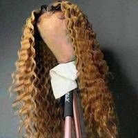Pelucas de Cabello Humano Rizado Rubio Miel con Raíces Oscuras para Mujeres Negras, Peluca de Cabello Humano Rizado Ombre con Frente de Encaje Profundo, Color Personalizado
