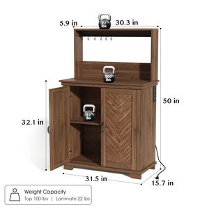American country style coffee cabinet with charging socket, home tea cabinet, hooks, adjustable shelves, <b>sideboard</b>, bar counter - Product Image 2