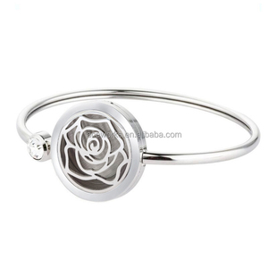 Wholesale Rose Gold Flower Design Aromatherapy Diffuser Jewelry Stainless Steel Aroma Essential Oil Diffuser <b>Bangle</b> - Product Image 4