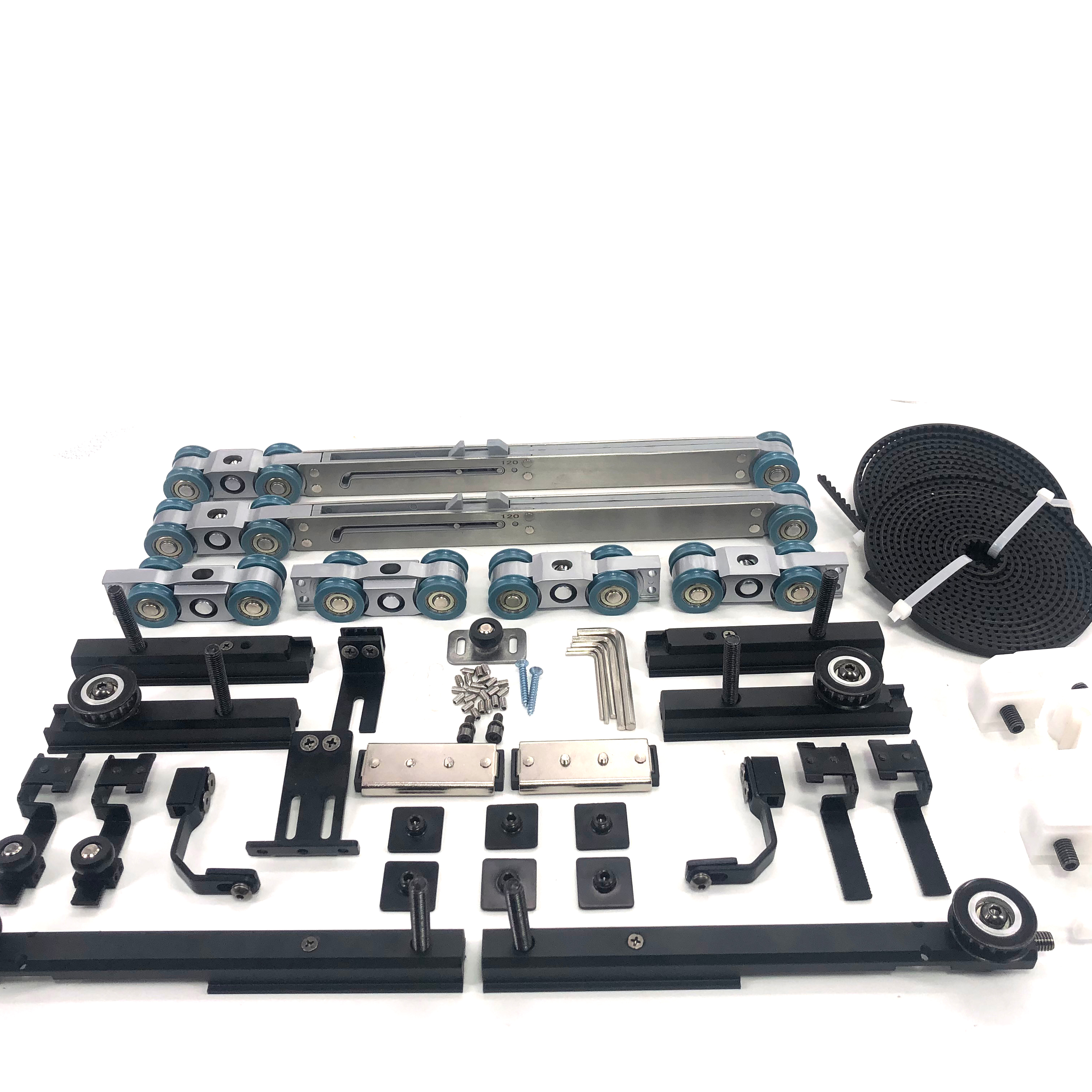 Горячая Распродажа 2022, индивидуальное закаленное стекло, мягкое закрытие, черная металлическая узкая рама, синхронизированная раздвижная дверь