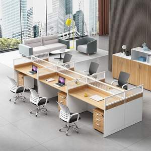 Escritorio de Oficina con Pantalla, Moderno y Sencillo, Cubículo Informático para Empleados, Estación de Trabajo para Cuatro Personas, Combinación de Mesa y Silla, Cajones, Móvil - Product Image 2