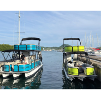 Bateau ponton de luxe à double pont en aluminium de 30 pieds pour la famille, les fêtes, la pêche, les divertissements en plein air et les excursions, avec moteur hors-bord de 150 CV