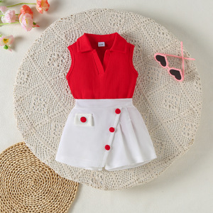 Conjunto de Dos Piezas de Ropa para Niñas, Top sin Mangas con Cuello <span class=keywords><strong>y</strong></span> Abertura en el Pecho <span class=keywords><strong>y</strong></span> Pantalones Cortos Acanalados - Product Image 6