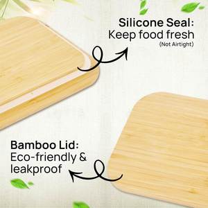 Baby Food Grade Microwavable Rectangle Glass Containers Set with Bamboo Lid BPA Free & Eco-Friendly Europe Style Multifunction - Product Image 3