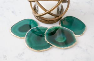 Posavasos de Ágata Verde Natural con Borde Dorado, Tapetes para Bebidas de Piedras Preciosas Pulimentadas, Forma Irregular, Juego de Regalo para Decoración del Hogar - Product Image 4