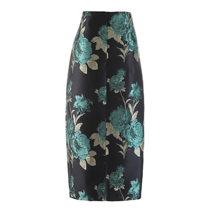 <span class=keywords><strong>Jupe</strong></span> de robe de cocktail vintage élégante pour femmes luxe imprimé grande fleur fermeture à glissière invisible taille haute pour les cérémonies spéciales - Product Image 3