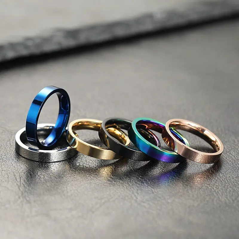 خاتم زواج من الفولاذ المطاطي وعرضه 4 مم خاتم زوجين من الفولاذ المقاوم للصدأ خاتم للنساء من الفولاذ المقاوم للصدأ