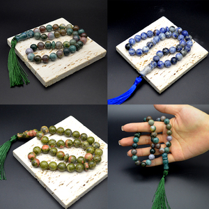 卸売り33個天然アゲイト石タッビイスラム教徒の祈りのビーズ古典的なスタイルスペーサータッセル付きギフト用 - Product Image 2