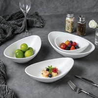 Groothandel Witte Porseleinen Bootvormige Schaal, Keramische Ovale Bootvormige Schaal voor Amuse, Fruitsalade, Hotel, Restaurant, Catering, Tafelgerei