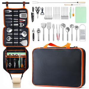 Juego de Utensilios de Cocina para <span class=keywords><strong>Camping</strong></span> de Acero Inoxidable Gaialoop, 34 Piezas con Bolsa Organizadora, Equipo Portátil para RV, Campamento y Aire Libre - Product Image 1