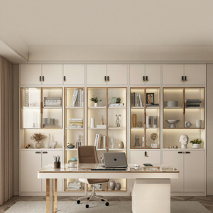 Huide <b>Solid</b> <b>Wood</b> <b>Bookcase</b> Floor Mount Modular Storage Cabinet With Glass Doors For Home Office Study Room - Product Image 1