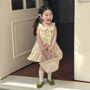 Nuovi Vestiti Estivi per Bambine 2026 in Stile Coreano, Abiti Freschi e Dolci con Pois Colorati, Senza Maniche, con Volant e Gonna a Balze - Product Image 1
