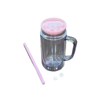 Gobelet en plastique à double paroi de 16 oz avec poignée et paille, style globe de neige DIY, type bocal Mason à double couche