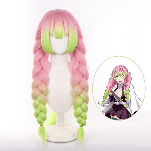 Peluca de <span class=keywords><strong>Cosplay</strong></span> Ainizi de Alta Calidad, Estilo <span class=keywords><strong>Anime</strong></span> Japonés, Demon Slayer, Kanroji <span class=keywords><strong>Mitsuri</strong></span>, Trenza Triple, Súper Gruesa, para Mujer - Product Image 5