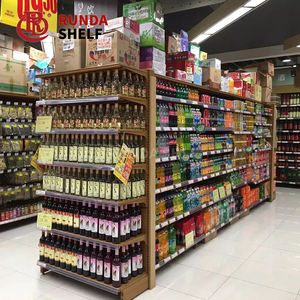 RUNDA Présentoir <span class=keywords><strong>d</strong></span>'épicerie double face Étagère de supermarché légère en métal et <span class=keywords><strong>bois</strong></span> pour usage en <span class=keywords><strong>magasin</strong></span> - Product Image 4