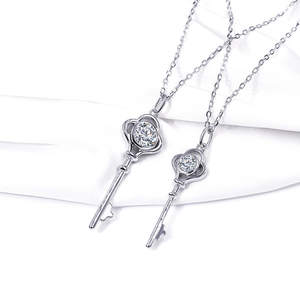 Tianyu 925 Sterling Silver Platinum Plated Round Moissanite Key-Shaped Pendant <b>Necklace</b> - <b>Simple</b> Luxury - Product Image 2