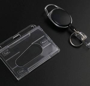 Porte-badge ovale noir à double usage Porte-<span class=keywords><strong>carte</strong></span> d'identité en plastique dur avec double face pour 2 cartes Caractéristiques horizontales et verticales - Product Image 3