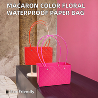 Boîte d'emballage rectangulaire en papier couché recyclable couleur macaron, imperméable, avec poignée, pour bouquets floraux, impression sérigraphique
