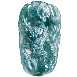 จี้หยกน้ำเงินแท้ธรรมชาติรูปมังกร ดีไซน์โดดเด่นมีสไตล์ หยกเกรดน้ำแข็งขนาดใหญ่ จี้มังกรตามราศีสำหรับผู้ชาย - Product Image 5