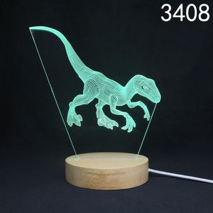 Lámpara acrílica de dinosaurio <span class=keywords><strong>3D</strong></span>, Base de madera, luz LED nocturna, decorativa, mesita de noche, gran oferta - Product Image 3