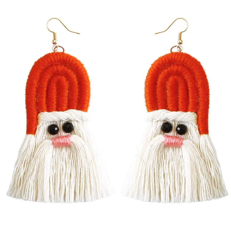 스테인레스 스틸 후크가있는 보헤미안 술 산타 크리스마스 귀걸이 여성용 수제 만화 크리스마스 귀걸이
