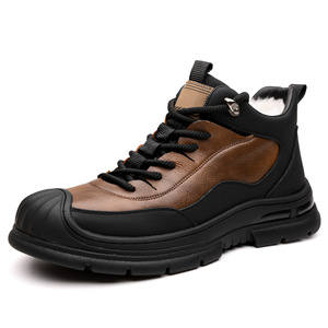 Botas de Nieve para Hombre, Altura al Tobillo, Cuero Genuino, Punta Redonda, Forro de Piel, Impermeables, Antideslizantes, Suela de Goma, Entresuela de EVA - Product Image 5