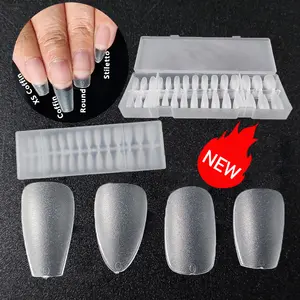 Nail Tech Supplies Salon Manicure Tips Short Full Cover Custom Logo Wholesale Stiletto Coffin Clear Matt Nail Tips Box Packing