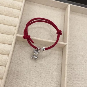 999 Pure Silver Teddy Bear Red <b>Rope</b> <b>Bracelet</b> Unisex Gift Jewelry - Product Image 4