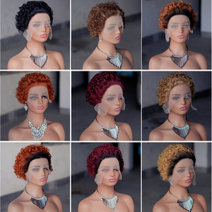Parrucca in <span class=keywords><strong>Capelli</strong></span> Umani <span class=keywords><strong>Veri</strong></span> 13*1 con Frontale in Pizzo, Stile Pixie Riccio, Corta Afro, Colore Ombre Misto, Senza Colla, per Donne di Colore - Product Image 2