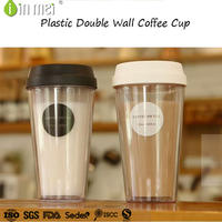 Bouteille à café réutilisable à double paroi sans BPA, écologique, en plastique, 22 oz, lavage à la main uniquement, avec couvercle pour boire directement – Meilleure vente