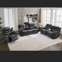 Ensemble de canapés inclinables électriques 3+2+1 en similicuir avec éclairage LED et haut-parleur Bluetooth pour home cinéma – Vente en gros