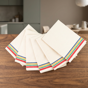 Serviettes de cuisine en coton rectangulaires à rayures multicolores, bordure tissée, séchage rapide, lavables en machine - Product Image 1