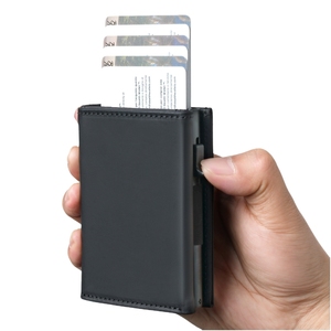 Portefeuille minimaliste personnalisé en cuir PU avec protection RFID, porte-cartes intelligent coulissant, porte-cartes métallique pop-up - Product Image 4