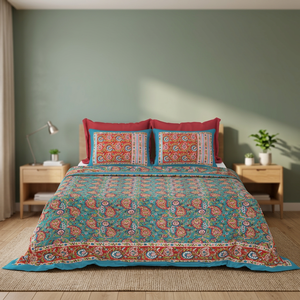 Vente en gros pour l'exportation : Drap plat en coton blanc imprimé sérigraphié, fait main, avec taies d'oreiller, doux, esthétique bohème - Product Image 3