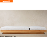 Chaise longue moderne en teck massif, inclinable et réglable, pour l'extérieur, avec coussin épais
