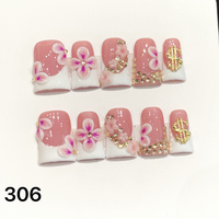 Faux ongles à presser faits main en forme de bec de canard 501-505, 10 pièces, réutilisables, en acrylique, pour enfants, motif carré artificiel