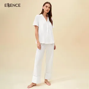Short Sleeve Shirt with Pants Solid Blank Designer Pajamas Custom Two Pieces Indian Cotton Pajamas