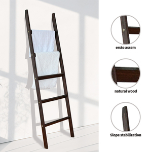 Estante de escalera de toalla independiente de madera de bambú blanco rústico diseño Industrial moderno para uso en el hogar y el baño de la sala de estar - Product Image 3
