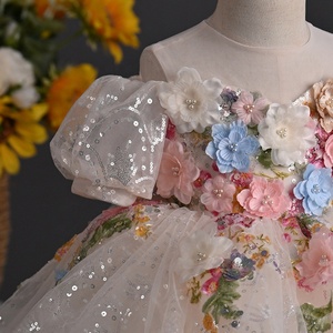 Abito da <span class=keywords><strong>Bambina</strong></span> con Fiori 3D e Paillettes, Elegante Vestito da Principessa per Compleanni e Celebrazioni - Product Image 4