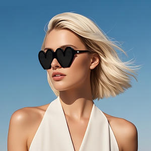 Nouvelles lunettes de soleil européennes et américaines en forme de cœur, protection UV400, monture PC noire, style mode féminin pour fêtes et danse - Product Image 1