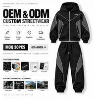 Ensemble de survêtement personnalisé pour homme, imprimé, délavé, en coton épais, avec sweat à capuche zippé et pantalon de survêtement surdimensionné
