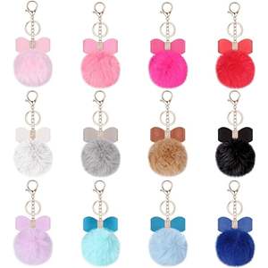 Porte-clés <span class=keywords><strong>Pom</strong></span> <span class=keywords><strong>Pom</strong></span> 8cm avec nœud papillon en vrac, porte-clés boule en fausse fourrure, cadeau pour femme - Product Image 2